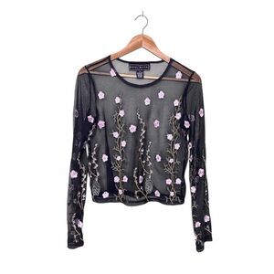 Sheer Black Floral Embroidered Mesh Top – Polly & Esther